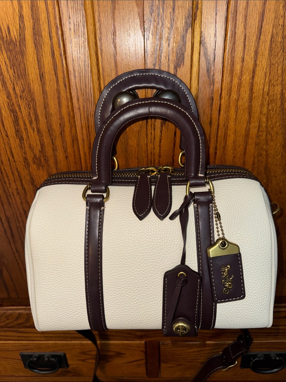 Coach Ruby Satchel 25 in Chalk with Dark Brown Trim and strap - Picture 15 of 15